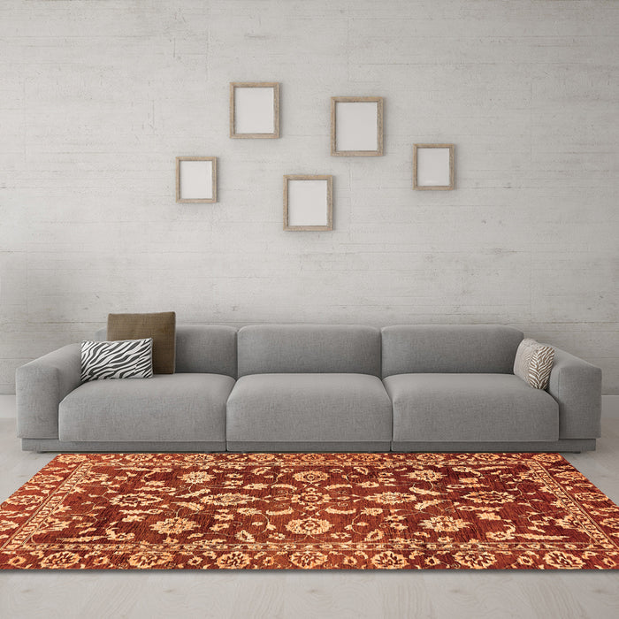 Machine Washable Oriental Orange Traditional Area Rugs in a Living Room, wshabs454org