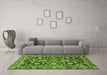 Machine Washable Oriental Green Traditional Area Rugs in a Living Room,, wshabs454grn