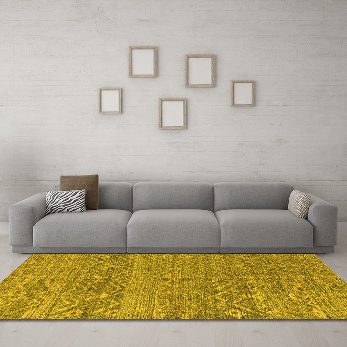 Machine Washable Abstract Yellow Modern Rug in a Living Room, wshabs4550yw