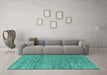 Machine Washable Abstract Turquoise Modern Area Rugs in a Living Room,, wshabs4550turq