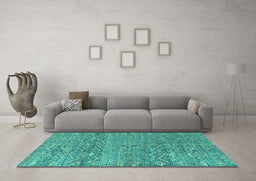 Machine Washable Abstract Turquoise Modern Area Rugs in a Living Room,, wshabs4550turq