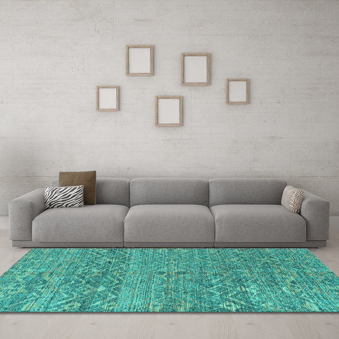 Machine Washable Abstract Turquoise Modern Area Rugs in a Living Room,, wshabs4550turq