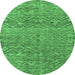 Round Machine Washable Abstract Emerald Green Modern Area Rugs, wshabs4550emgrn