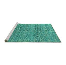 Sideview of Machine Washable Abstract Turquoise Modern Area Rugs, wshabs4550turq