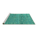 Sideview of Machine Washable Abstract Turquoise Modern Area Rugs, wshabs4550turq