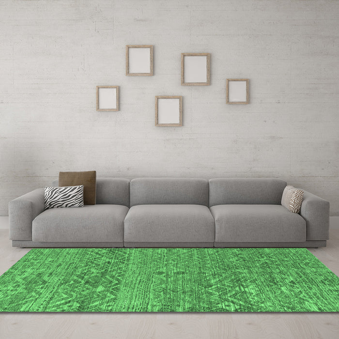 Machine Washable Abstract Emerald Green Modern Area Rugs in a Living Room,, wshabs4550emgrn