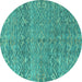 Round Machine Washable Abstract Turquoise Modern Area Rugs, wshabs4550turq