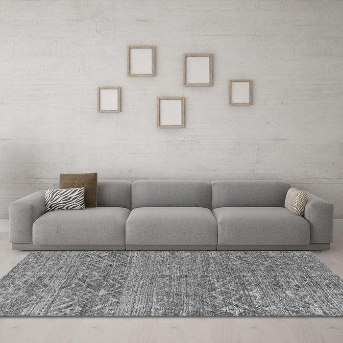 Machine Washable Abstract Gray Modern Rug in a Living Room,, wshabs4550gry