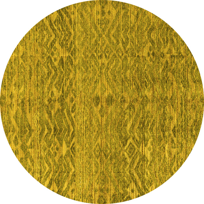 Round Machine Washable Abstract Yellow Modern Rug, wshabs4550yw