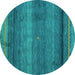 Round Machine Washable Abstract Turquoise Modern Area Rugs, wshabs4551turq