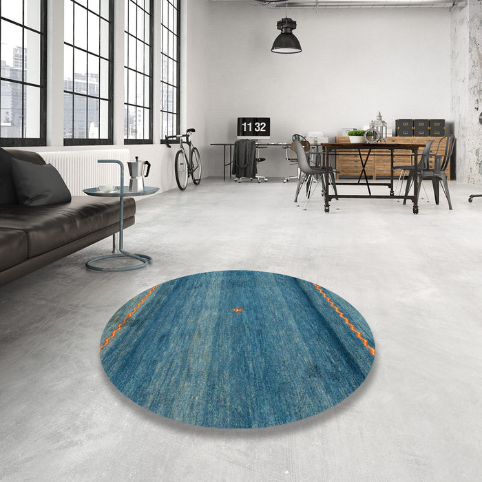 Round Machine Washable Abstract Glacial Blue Ice Blue Rug in a Office, wshabs4551