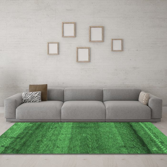 Machine Washable Abstract Emerald Green Modern Area Rugs in a Living Room,, wshabs4551emgrn