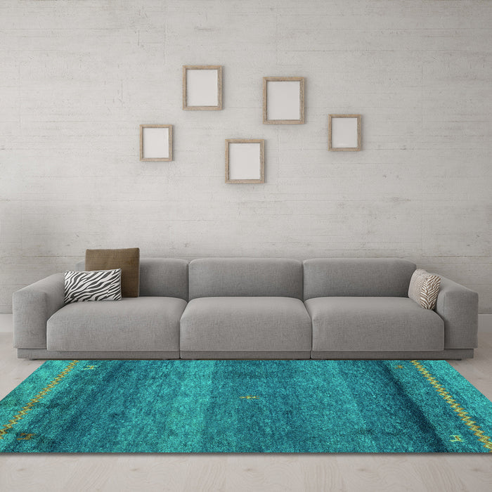 Machine Washable Abstract Turquoise Modern Area Rugs in a Living Room,, wshabs4551turq