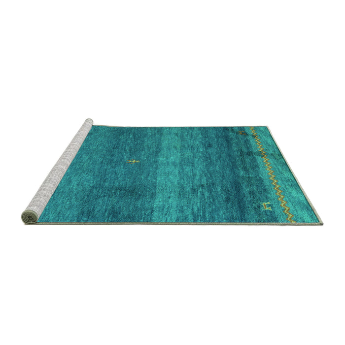 Sideview of Machine Washable Abstract Turquoise Modern Area Rugs, wshabs4551turq