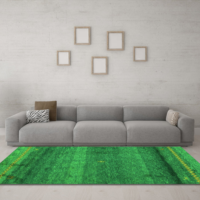 Machine Washable Abstract Green Modern Area Rugs in a Living Room,, wshabs4551grn
