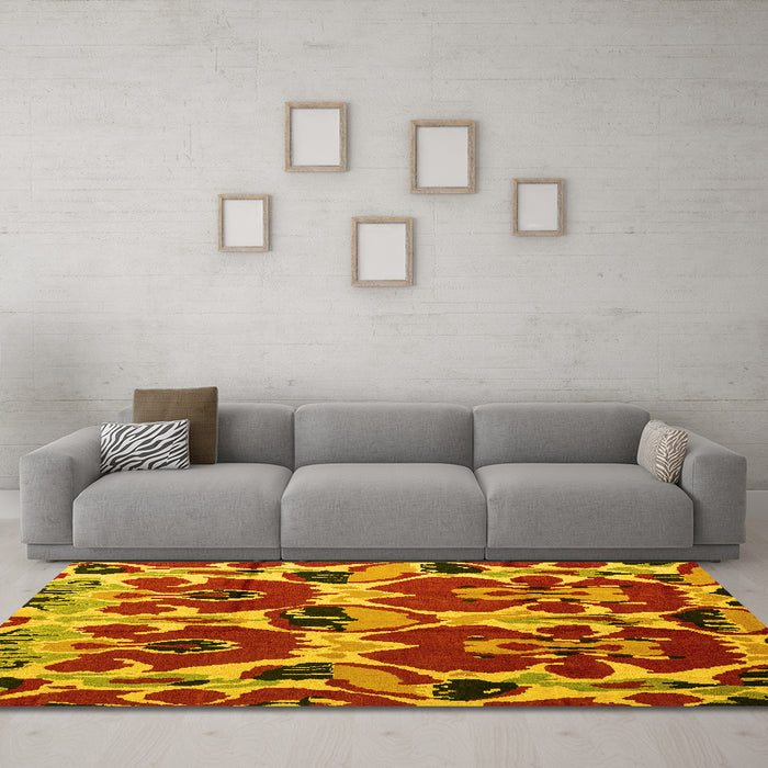 Machine Washable Abstract Yellow Modern Rug in a Living Room, wshabs4552yw