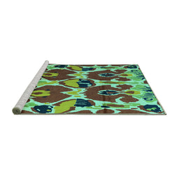 Sideview of Machine Washable Abstract Turquoise Modern Area Rugs, wshabs4552turq