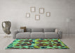 Machine Washable Abstract Turquoise Modern Area Rugs in a Living Room,, wshabs4552turq