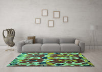 Machine Washable Abstract Turquoise Modern Rug, wshabs4552turq