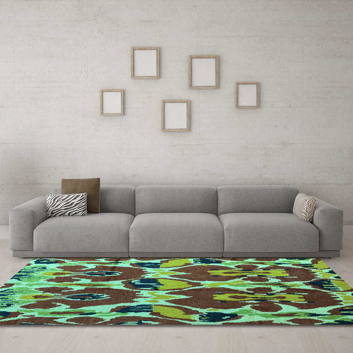 Machine Washable Abstract Turquoise Modern Area Rugs in a Living Room,, wshabs4552turq