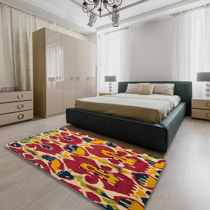 Machine Washable Abstract Metallic Gold Rug in a Bedroom, wshabs4552