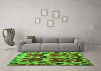 Machine Washable Abstract Green Modern Rug, wshabs4552grn