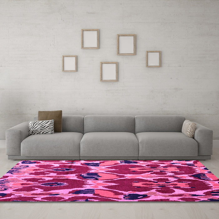 Machine Washable Abstract Pink Modern Rug in a Living Room, wshabs4552pnk