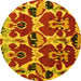 Round Machine Washable Abstract Yellow Modern Rug, wshabs4552yw