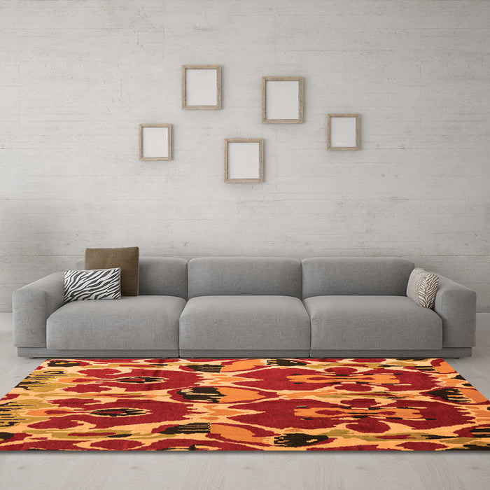 Machine Washable Abstract Orange Modern Area Rugs in a Living Room, wshabs4552org
