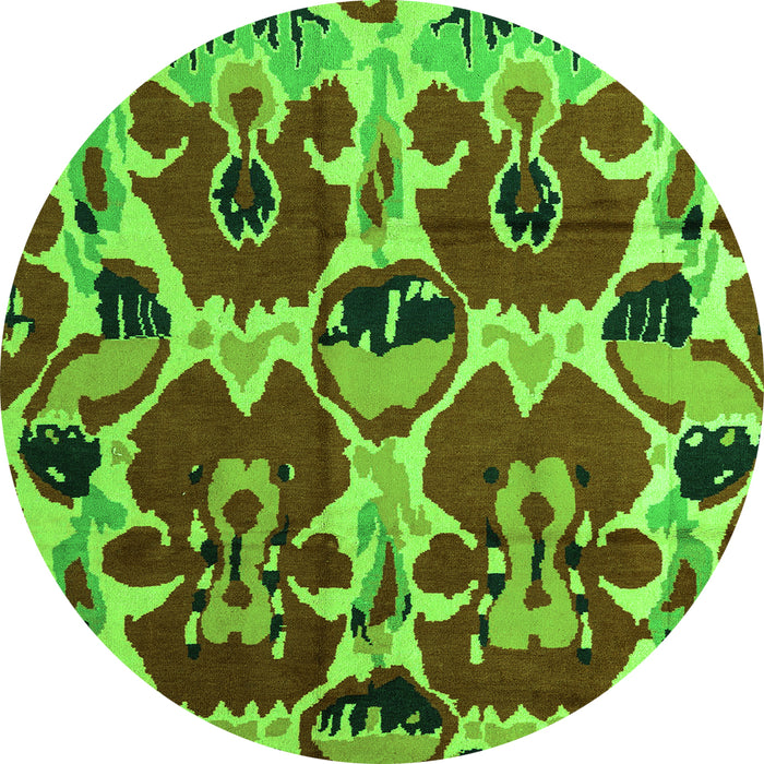 Round Machine Washable Abstract Green Modern Area Rugs, wshabs4552grn