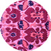 Round Machine Washable Abstract Pink Modern Rug, wshabs4552pnk