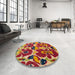 Round Machine Washable Abstract Metallic Gold Rug in a Office, wshabs4552