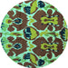 Round Abstract Turquoise Modern Rug, abs4552turq