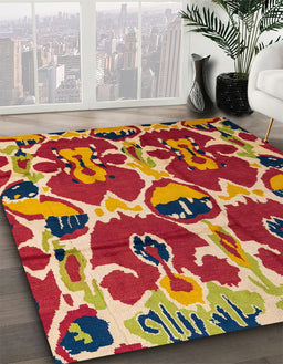 Machine Washable Abstract Metallic Gold Rug in a Family Room, wshabs4552