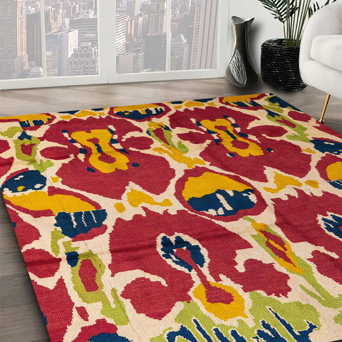 Machine Washable Abstract Metallic Gold Rug in a Family Room, wshabs4552