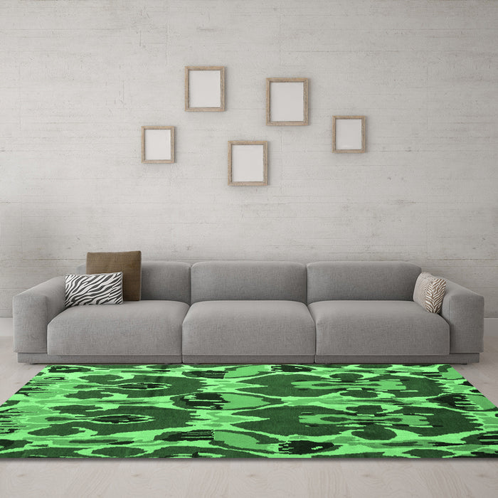 Machine Washable Abstract Emerald Green Modern Area Rugs in a Living Room,, wshabs4552emgrn