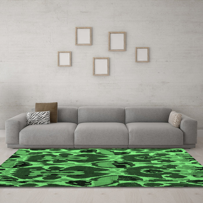 Machine Washable Abstract Emerald Green Modern Area Rugs in a Living Room,, wshabs4553emgrn