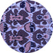 Round Machine Washable Abstract Blue Modern Rug, wshabs4553blu