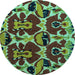 Round Abstract Turquoise Modern Rug, abs4553turq