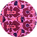 Round Machine Washable Abstract Pink Modern Rug, wshabs4553pnk