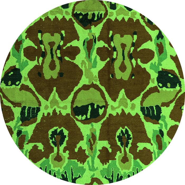Round Machine Washable Abstract Green Modern Area Rugs, wshabs4553grn