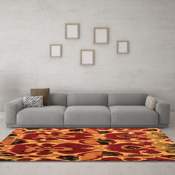 Machine Washable Abstract Orange Modern Area Rugs in a Living Room, wshabs4553org