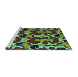 Sideview of Machine Washable Abstract Turquoise Modern Area Rugs, wshabs4553turq