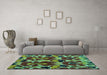 Machine Washable Abstract Turquoise Modern Area Rugs in a Living Room,, wshabs4553turq