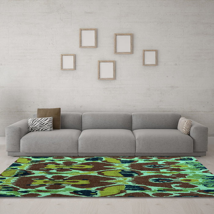 Machine Washable Abstract Turquoise Modern Area Rugs in a Living Room,, wshabs4553turq