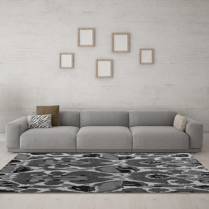 Machine Washable Abstract Gray Modern Rug in a Living Room,, wshabs4553gry