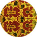 Round Machine Washable Abstract Yellow Modern Rug, wshabs4553yw