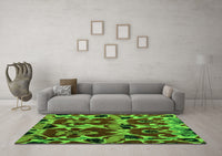 Machine Washable Abstract Green Modern Rug, wshabs4553grn