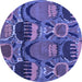 Round Machine Washable Abstract Blue Modern Rug, wshabs4554blu