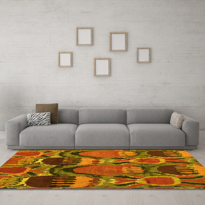 Machine Washable Abstract Yellow Modern Rug in a Living Room, wshabs4554yw
